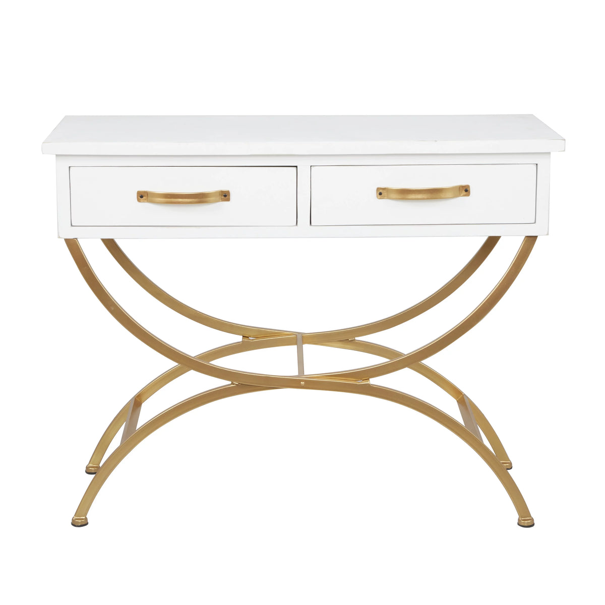 White Wood 2 Drawers Console Table with Arched Base Q501