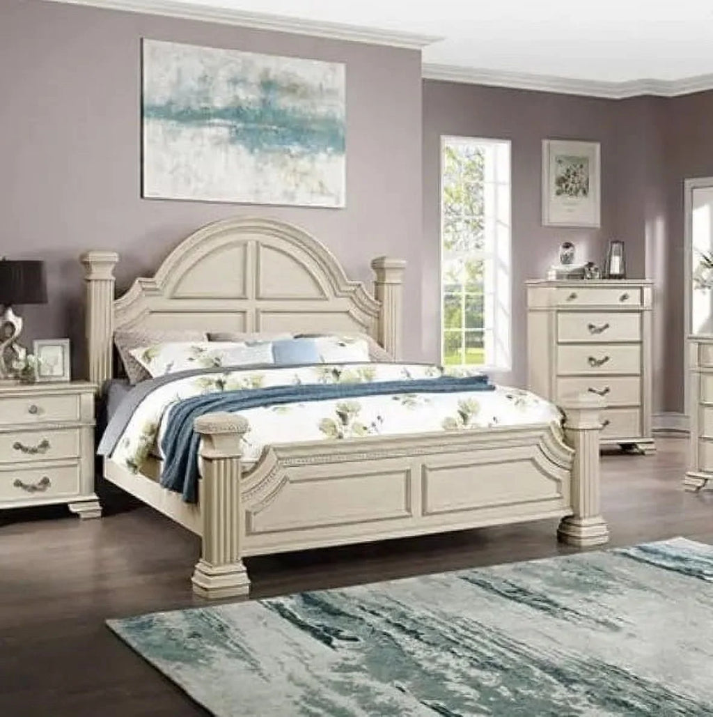 Antique White Solid Wood 4pc King Size Bedroom Set A58864