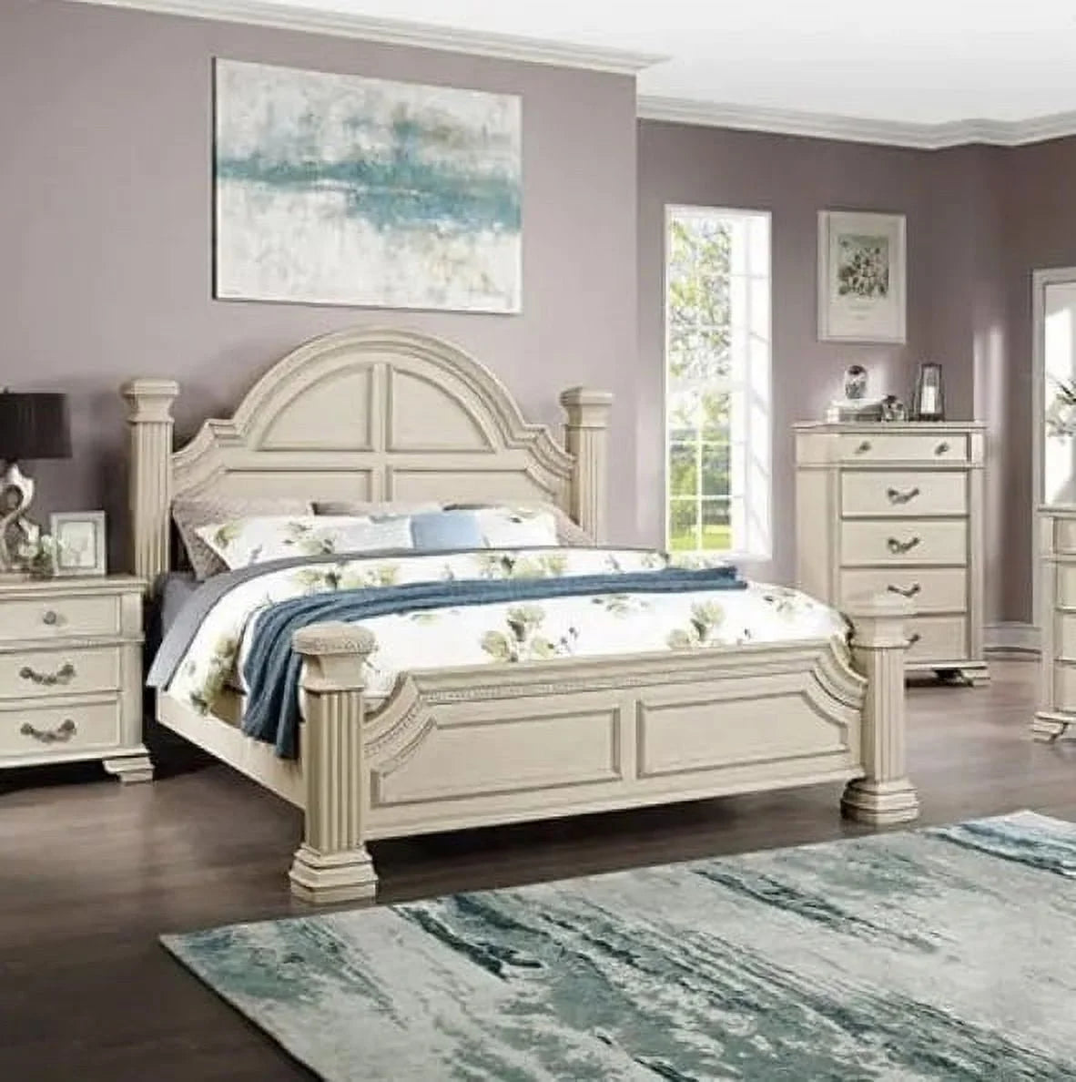 Antique White Solid Wood 4pc King Size Bedroom Set A58864