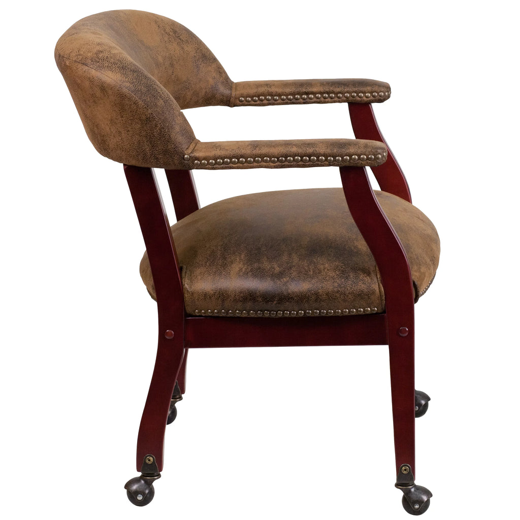 Brown Microfiber Executive Office Chair with Nailhead Trim and Wheel Casters X970610
