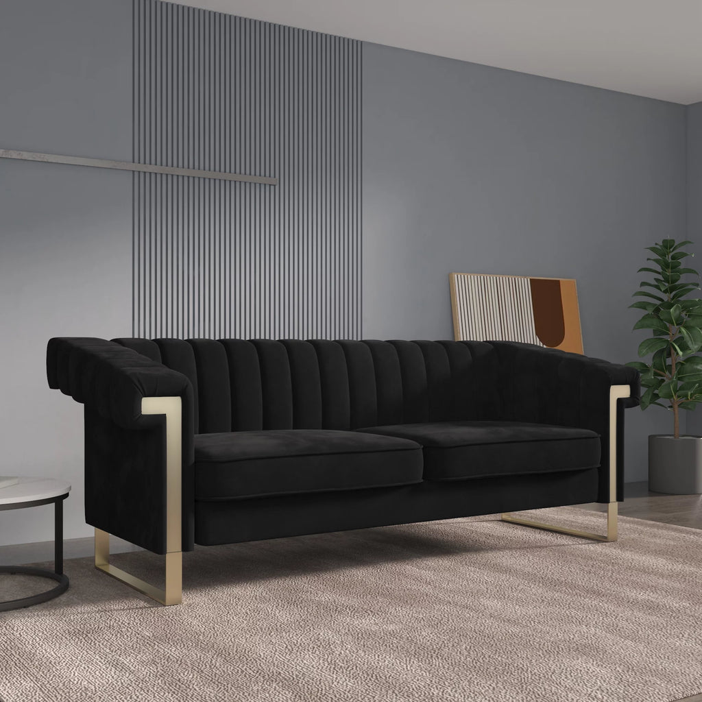 Blue Velvet Chesterfield Sofa with Gold Legs I456264
