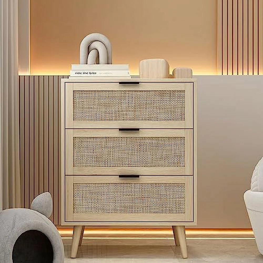 3 Drawer Rattan Dresser with Solid Wood Legs I433396