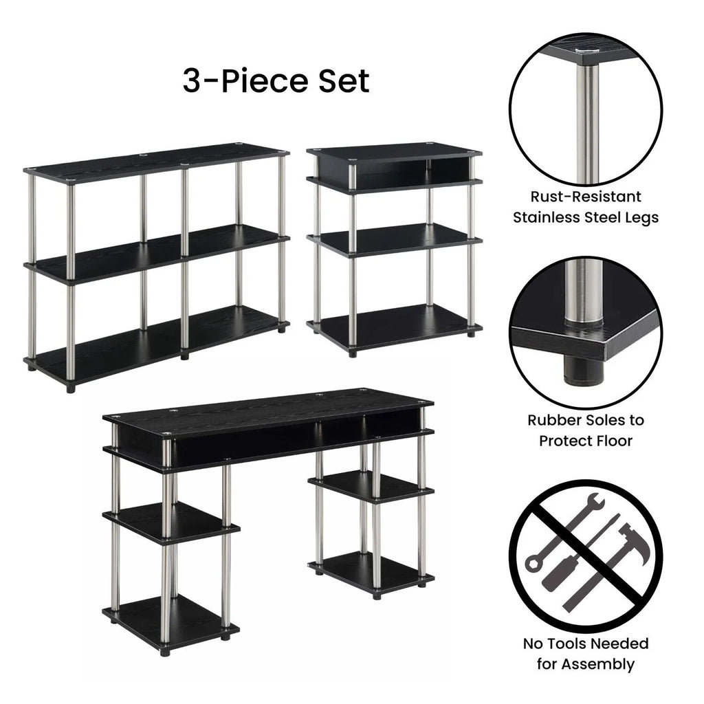 Black Desk with Printer Stand and Console Table Set V968