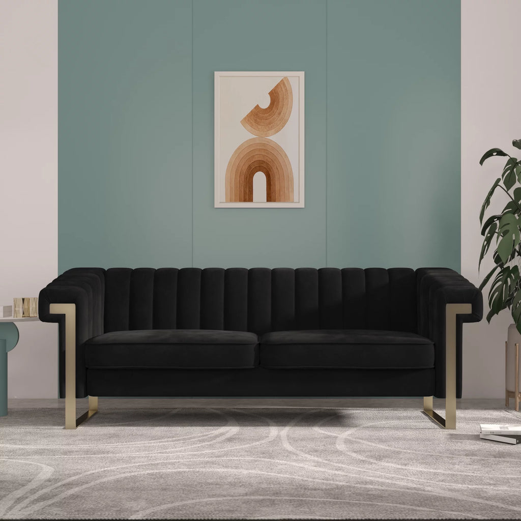 Blue Velvet Chesterfield Sofa with Gold Legs I456264